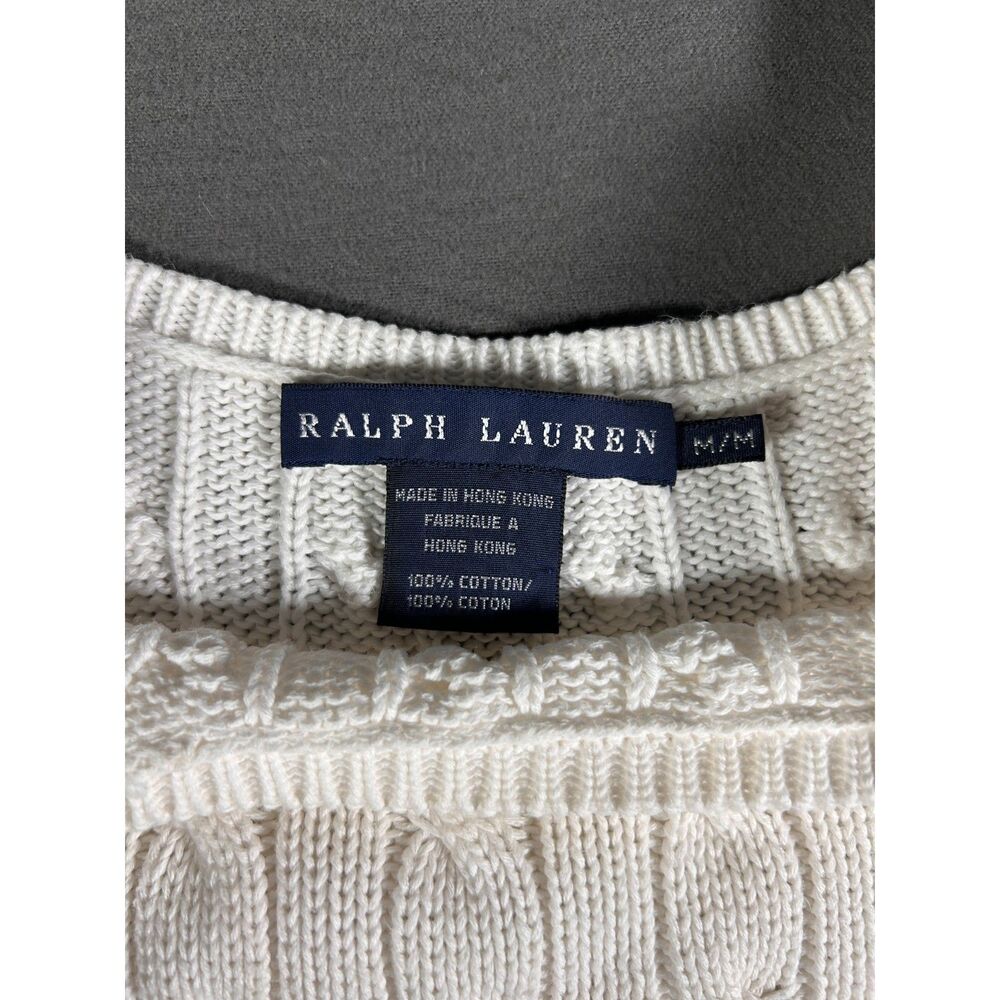 Vintage Ralph Lauren White Cable Knit Tank Top Scoop Neck Medium Cotton Cami - Picture 10 of 11
